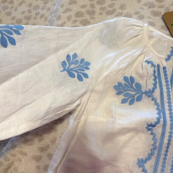 BODEN White Linen Belted Midi Dress with Blue Embroidery US size 8P (UK 12P) - Picture 14 of 16